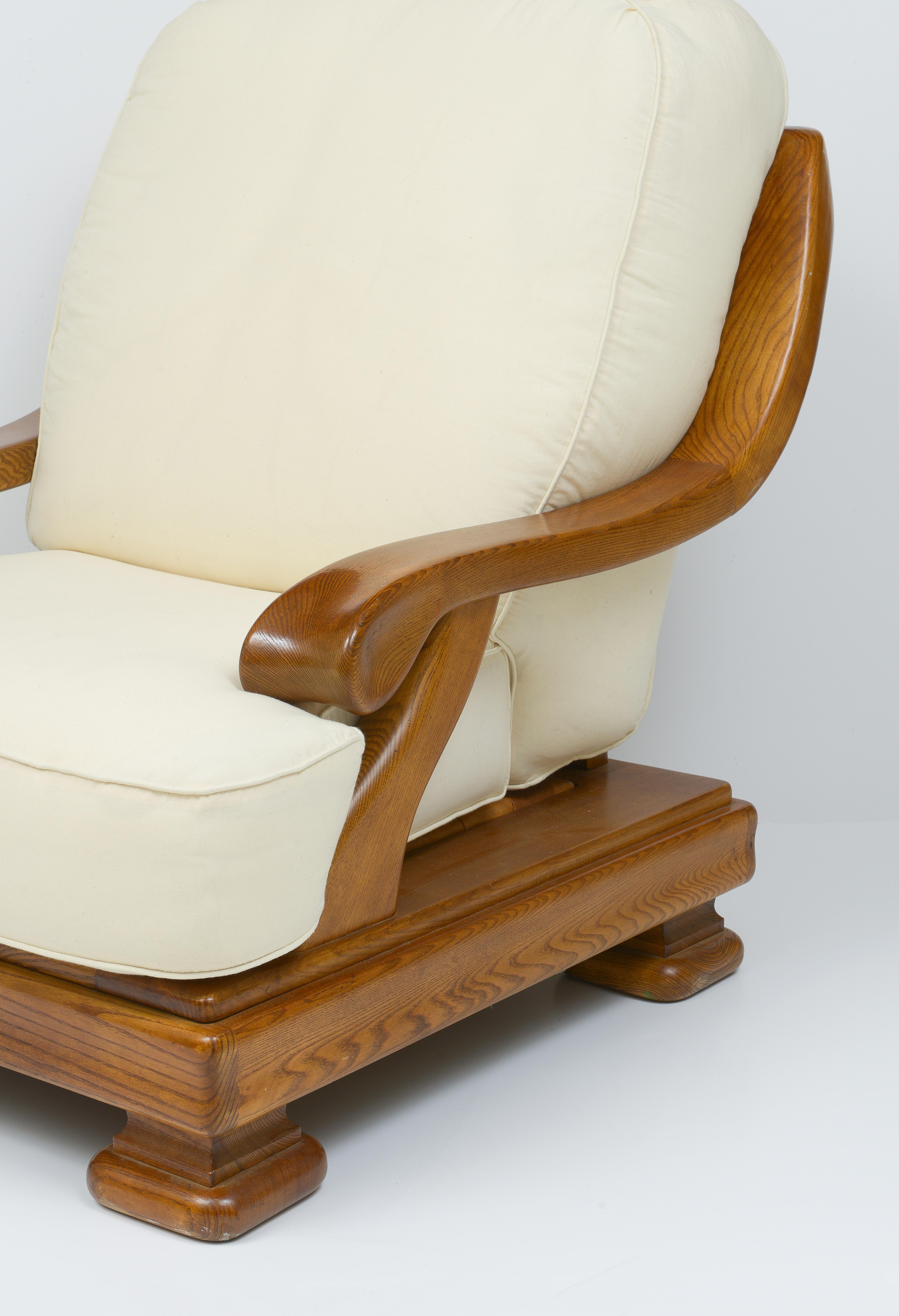 Pair of Monumental Wood and White Lounge Chairs, 1970's France 2