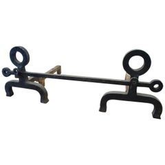 Pair of Monumental Wrought Iron Andirons