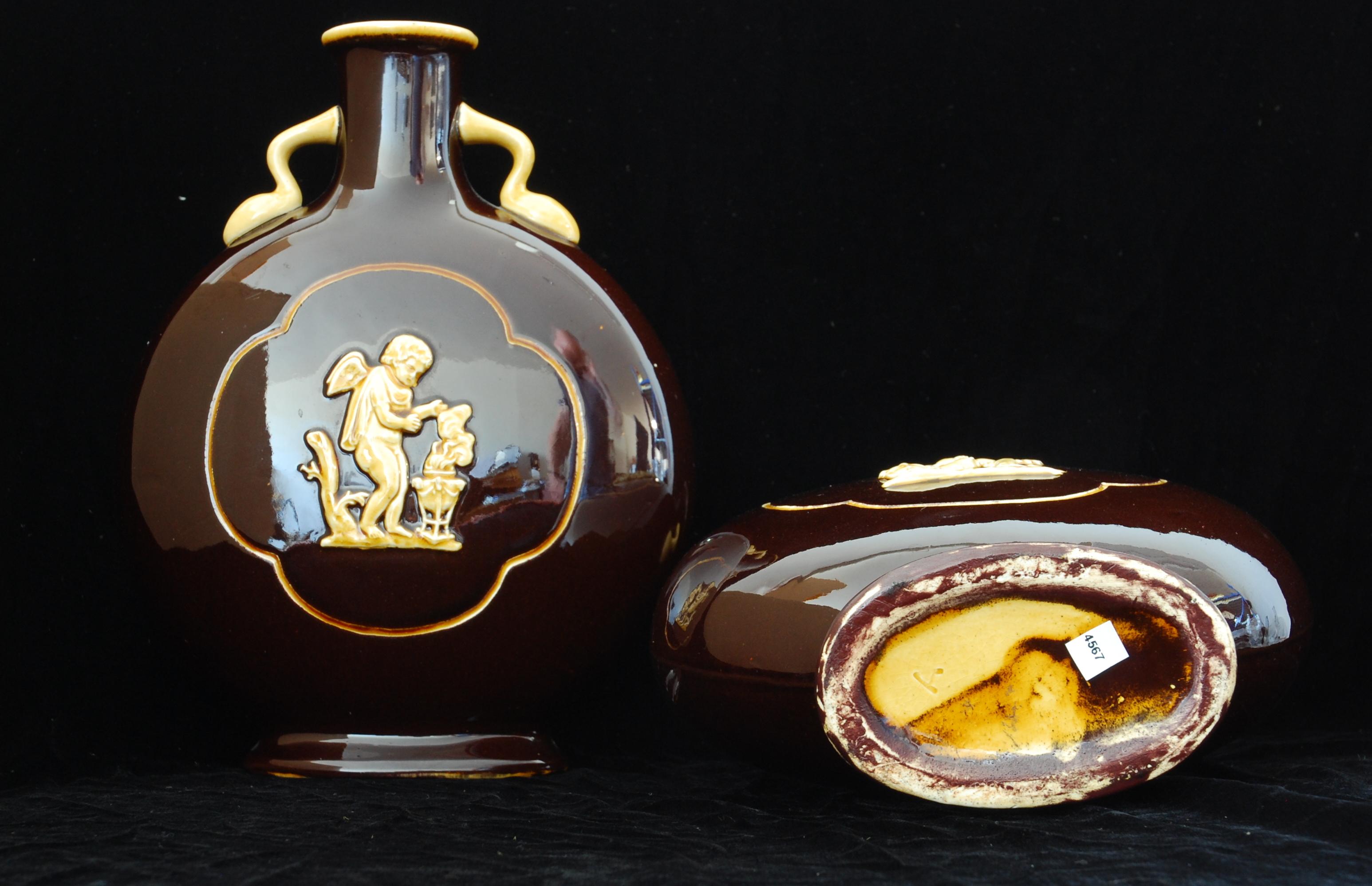 Molded Pair of Moon-Flask Shaped Vases, Minton C1880 For Sale