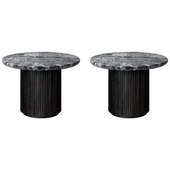 Paire de tables longues Moon, rondes, plateau en marbre