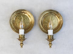 Pair of ‘Moon’ Round Brass Wall Light Sconces C1970s France.