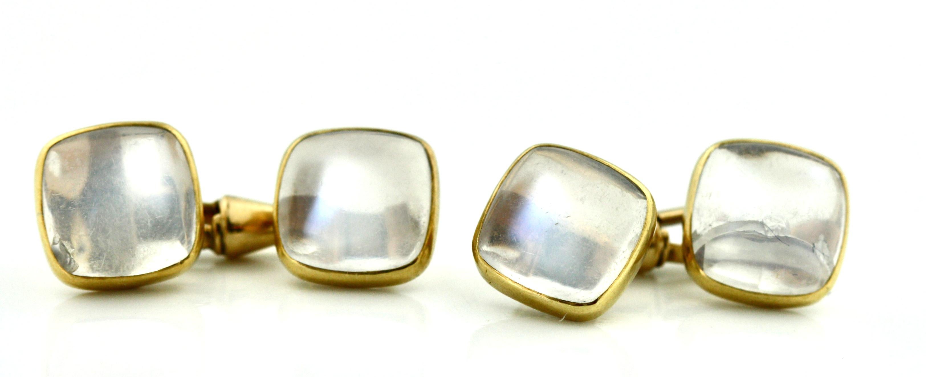 Women's or Men's Pair of Moon Stone Cufflinks For Sale