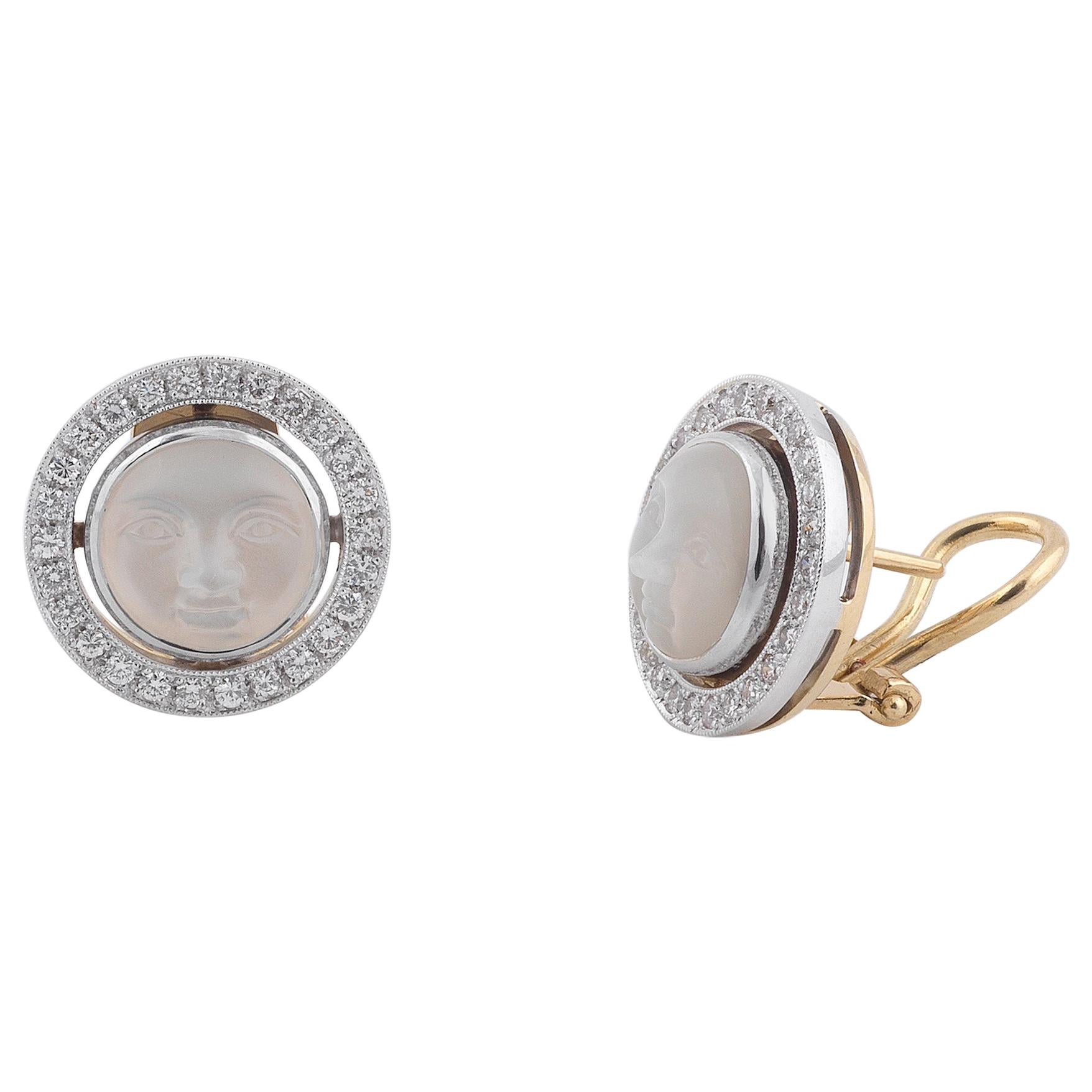 Pair of Moonstone and Diamond Earstuds