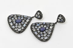 Moonstone, Tanzanite and Black Diamond Dangle Blue, Purple Pierced Earrings
