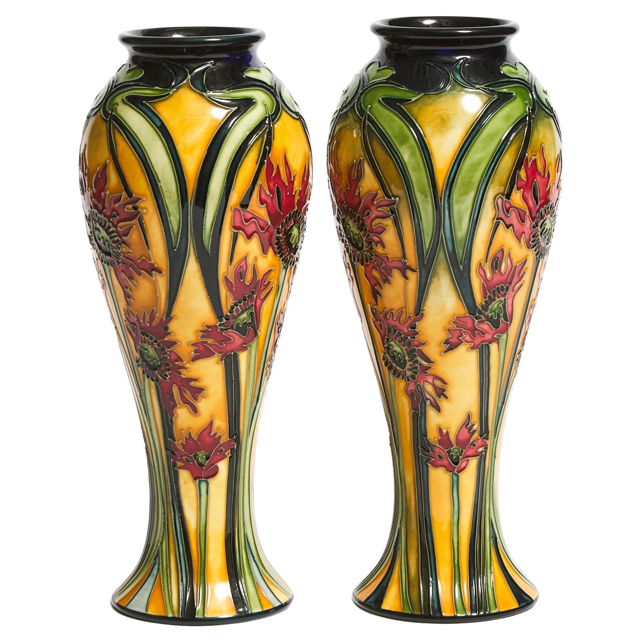 PAIR  of MOORCROFT Nicola Slaney Design Vase, Ragged Poppy LIMITED EDITION For Sale