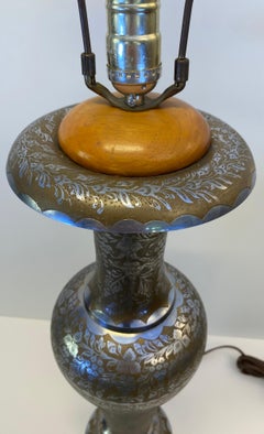 Pair of Moorish Etched Metal Table Lamps with Floral Arabesque Motifs