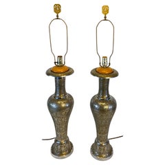 Pair of Moorish Etched Metal Table Lamps with Floral Arabesque Motifs
