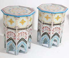 Pair of Moorish Hand Painted Pedestal Tables