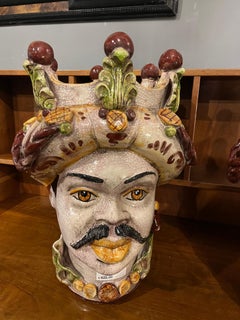 pair of moorish heads from the 90s in caltagirone ceramic