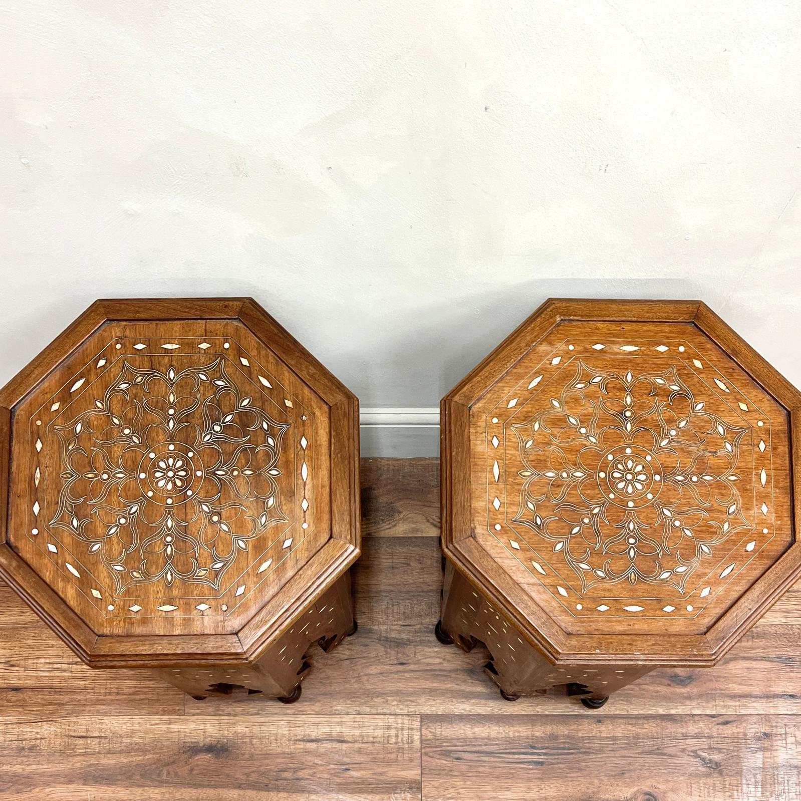 Oak Pair of Moorish Inlaid Tables