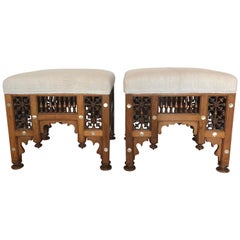 Antique Pair of Moorish/Islamic Open Work Footstools 