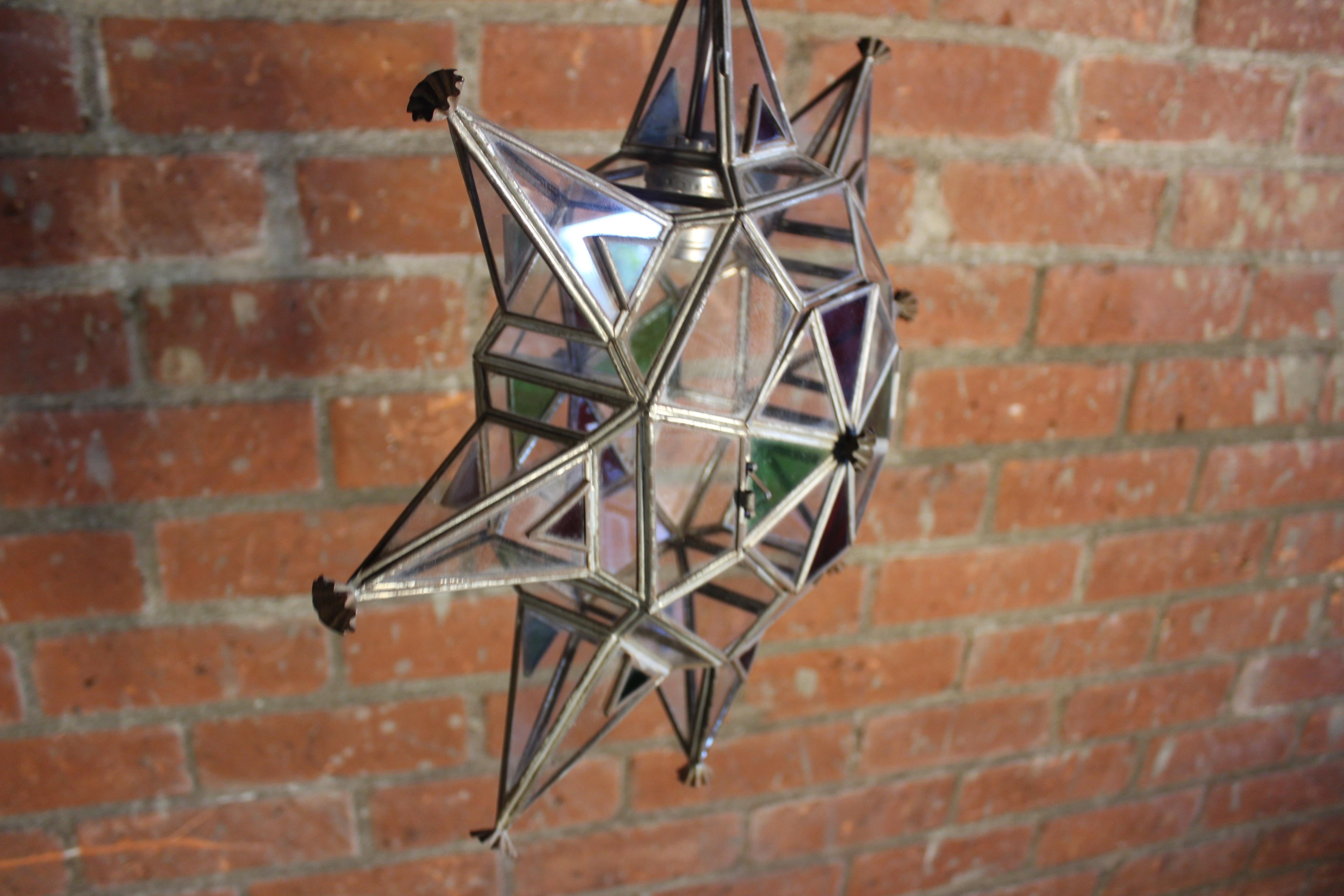 Pair of Moorish Leaded Glass Star Pendants 7