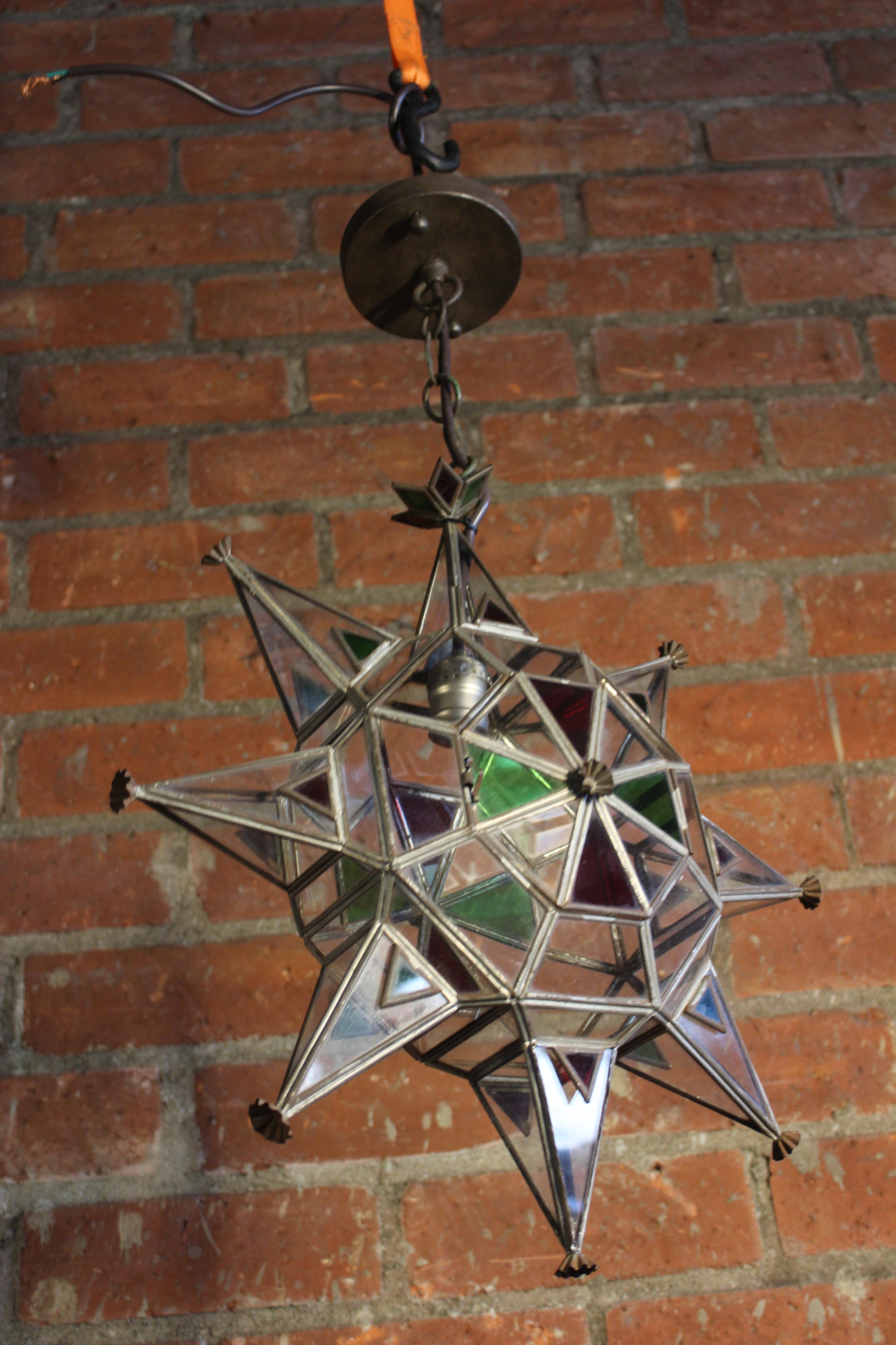 Pair of Moorish Leaded Glass Star Pendants 10