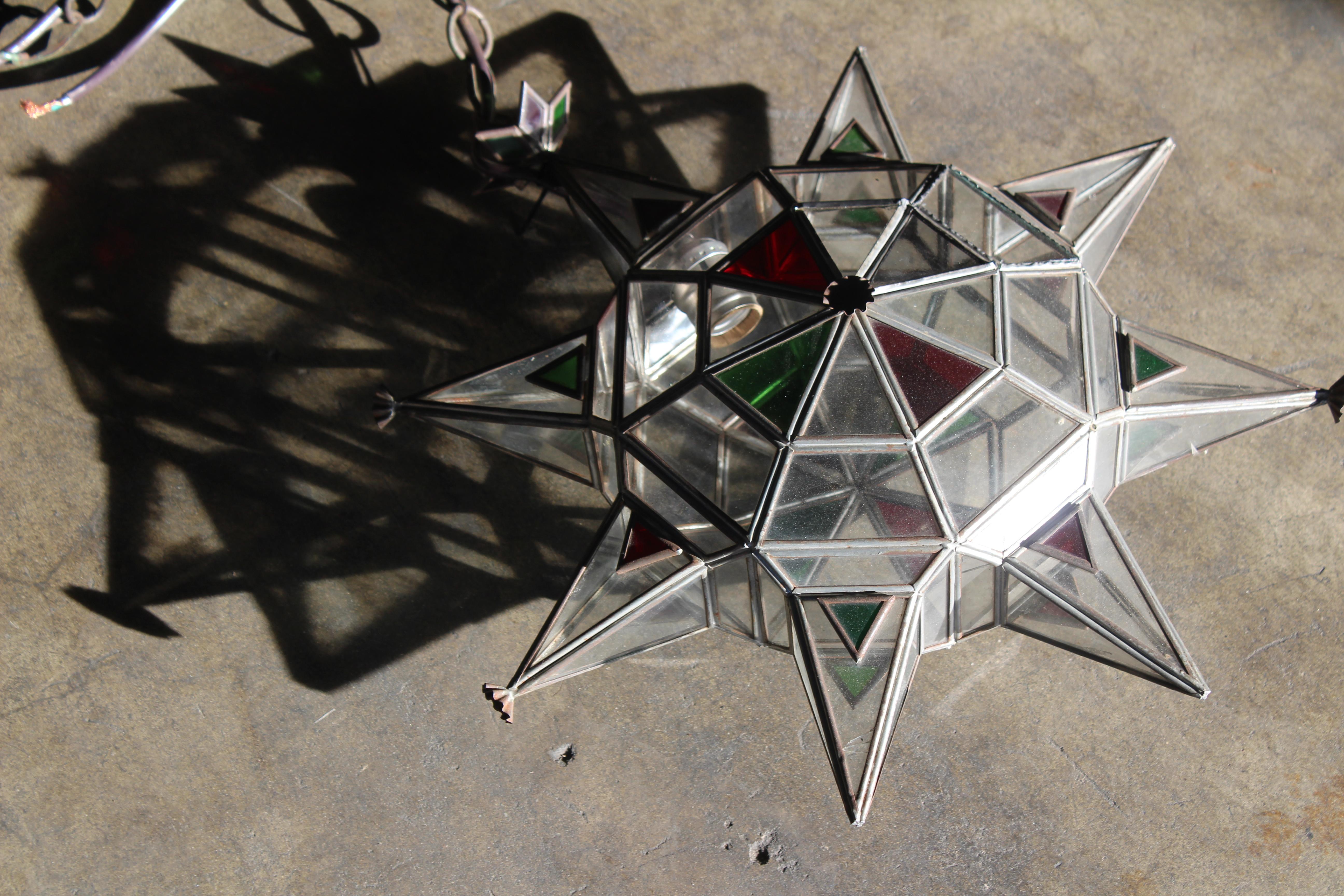 Pair of Moorish Leaded Glass Star Pendants 14