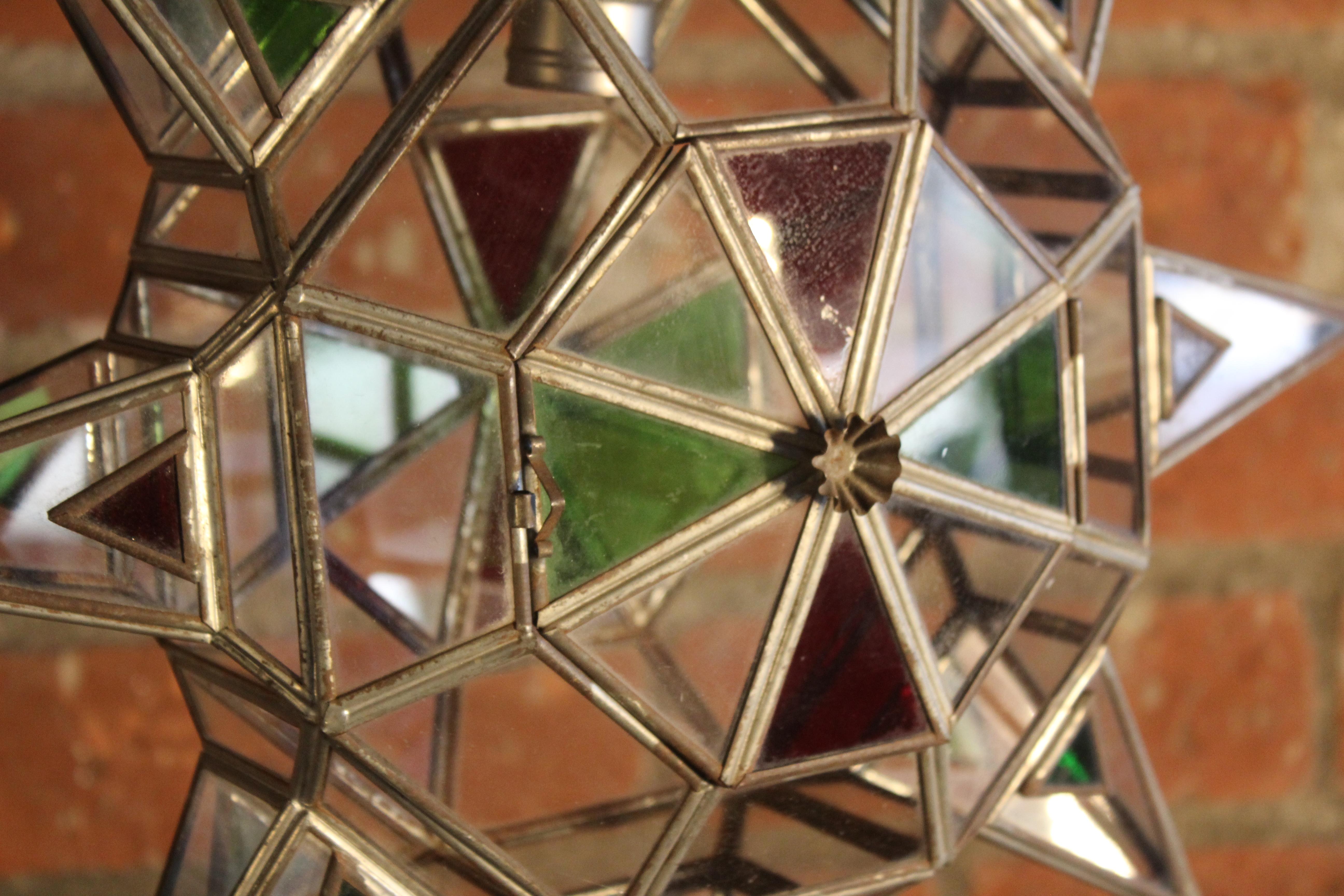 Mid-20th Century Pair of Moorish Leaded Glass Star Pendants