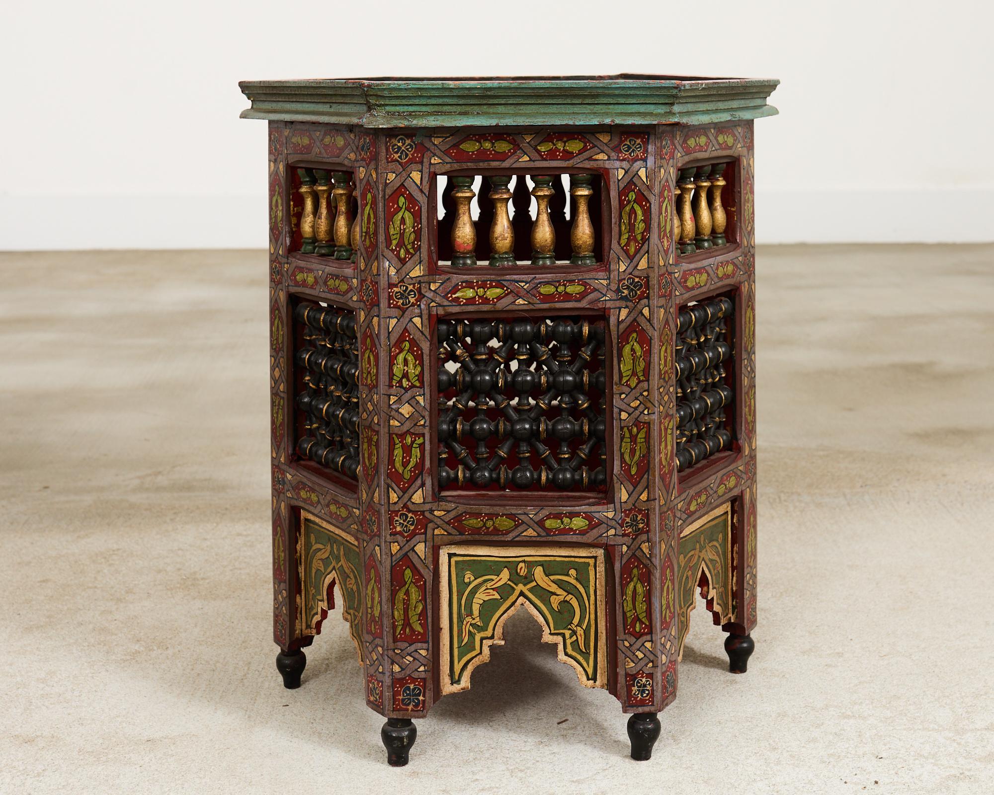 Pair of Moorish Middle Eastern Hexagonal Polychrome Drink Tables 3