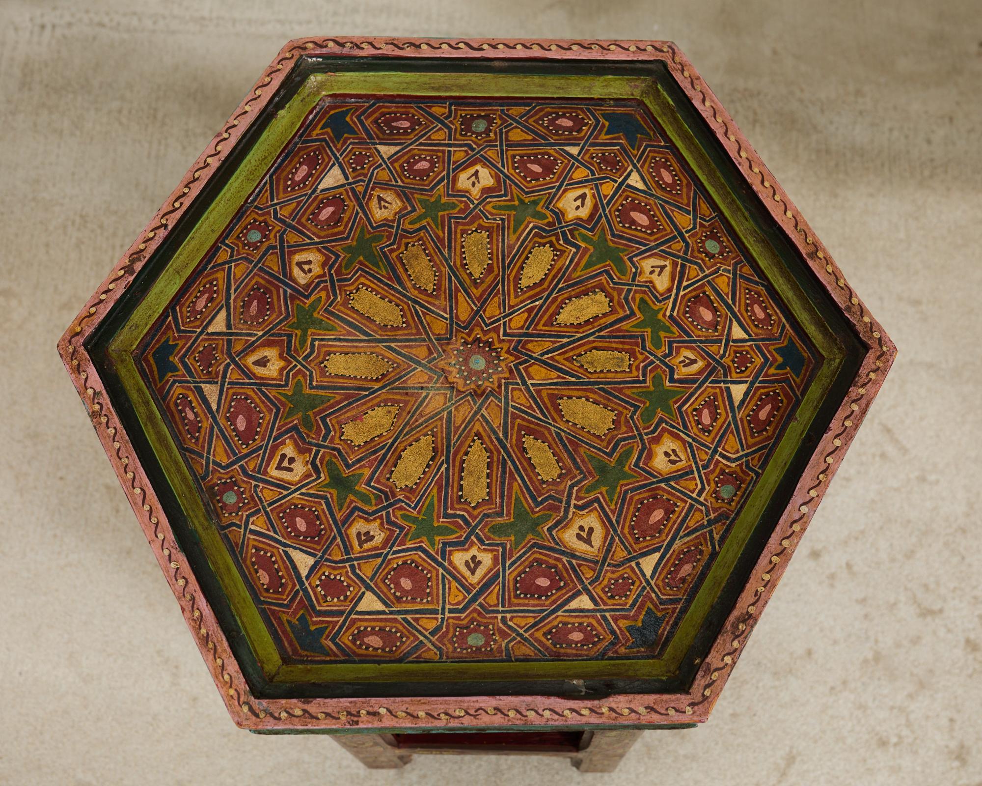 Pair of Moorish Middle Eastern Hexagonal Polychrome Drink Tables 4