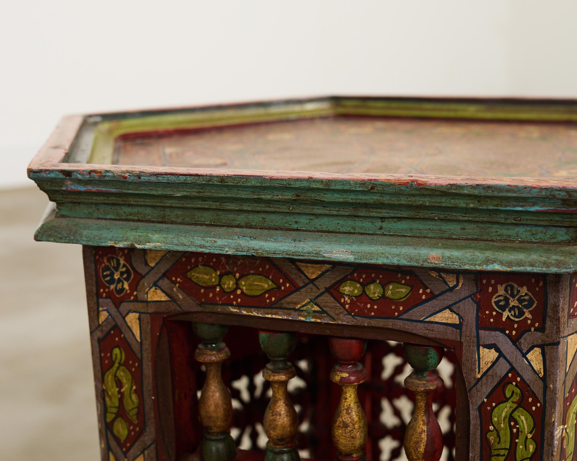 Pair of Moorish Middle Eastern Hexagonal Polychrome Drink Tables 10