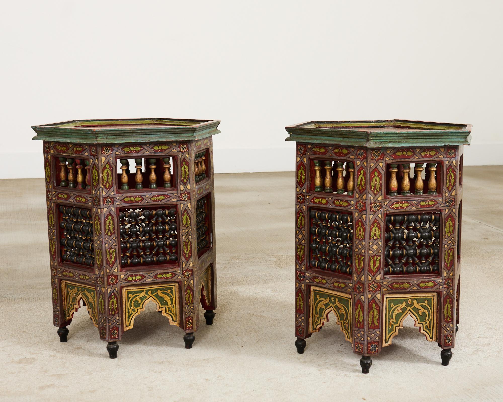 Pair of Moorish Middle Eastern Hexagonal Polychrome Drink Tables 11