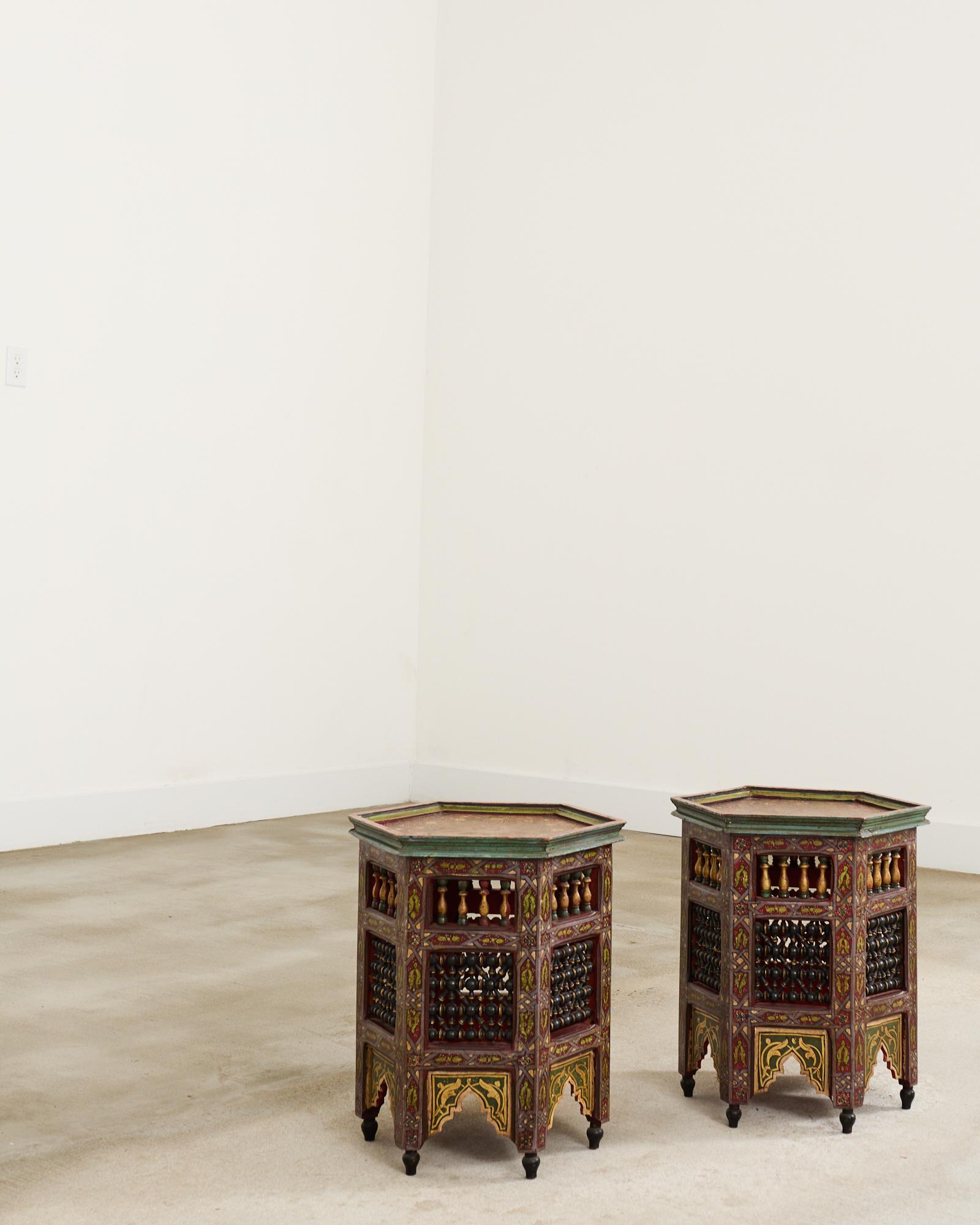 Pair of Moorish Middle Eastern Hexagonal Polychrome Drink Tables 12