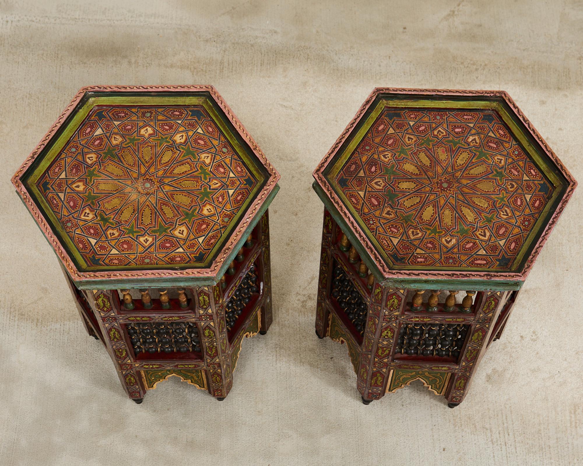 Hand-Crafted Pair of Moorish Middle Eastern Hexagonal Polychrome Drink Tables