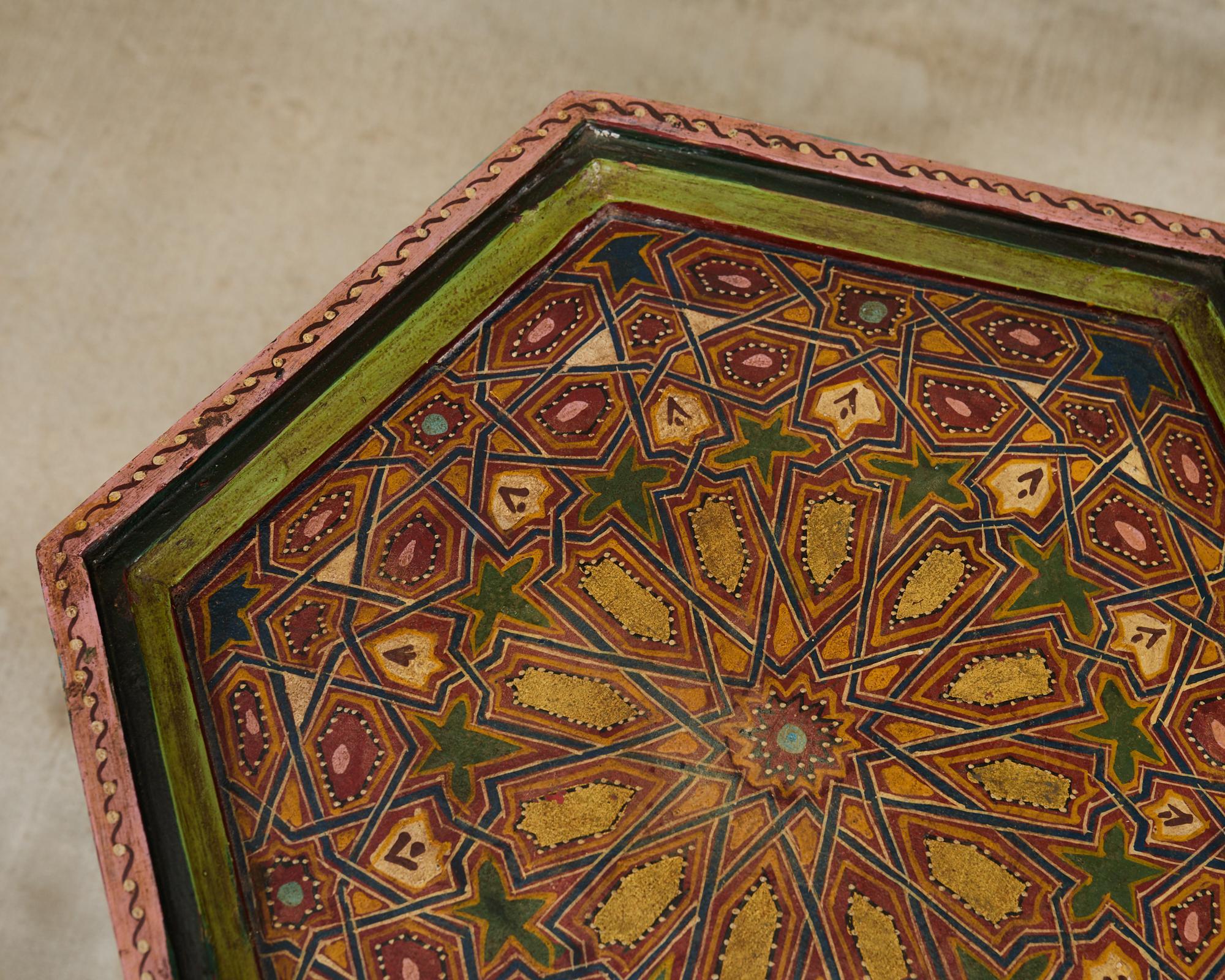 Pair of Moorish Middle Eastern Hexagonal Polychrome Drink Tables In Good Condition In Rio Vista, CA