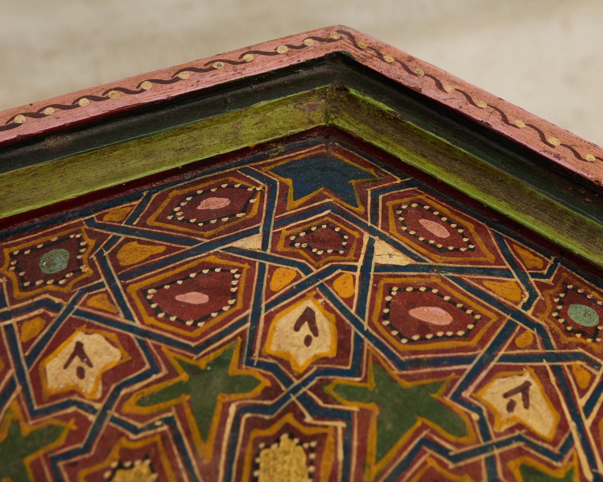 20th Century Pair of Moorish Middle Eastern Hexagonal Polychrome Drink Tables