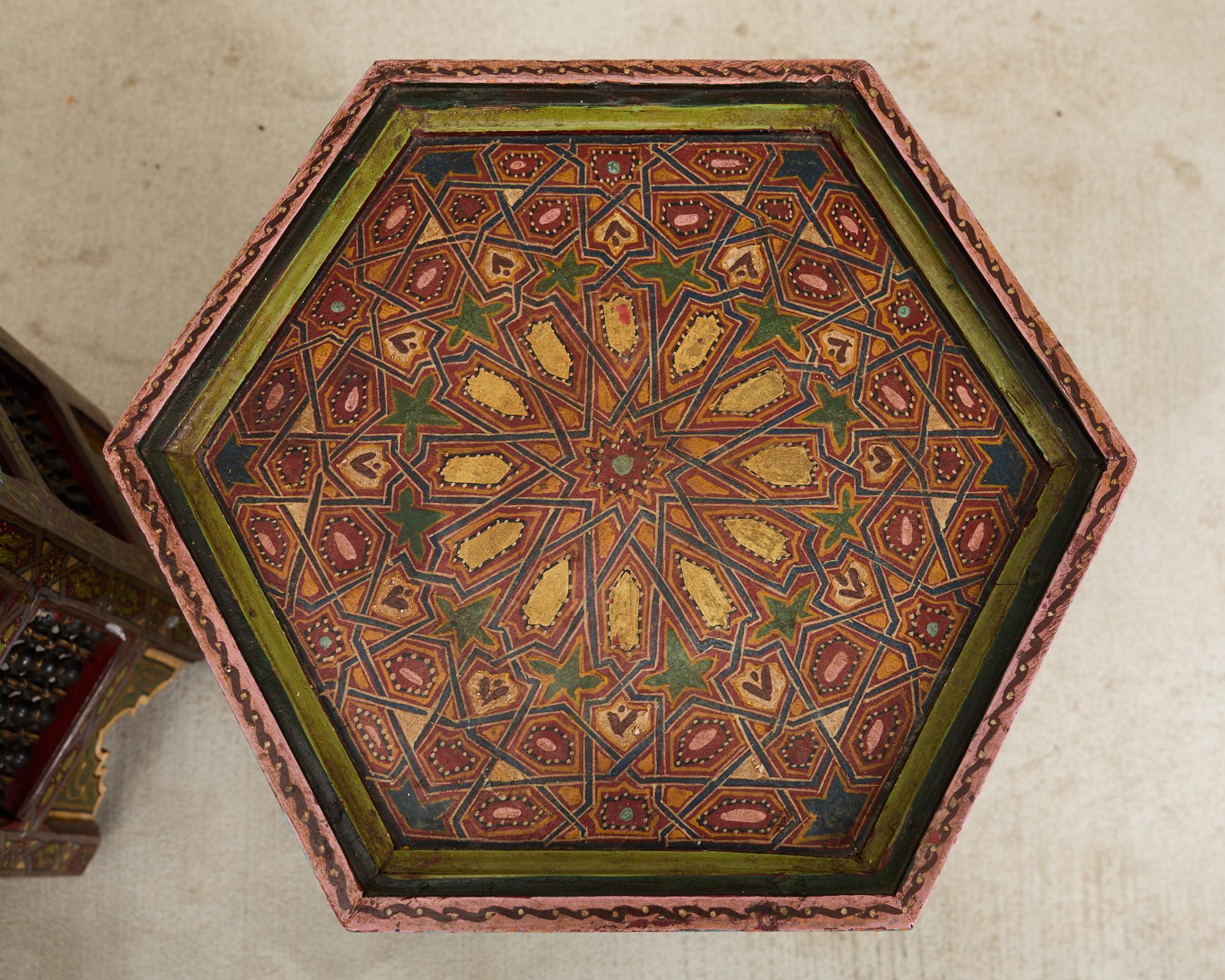 Pair of Moorish Middle Eastern Hexagonal Polychrome Drink Tables 1