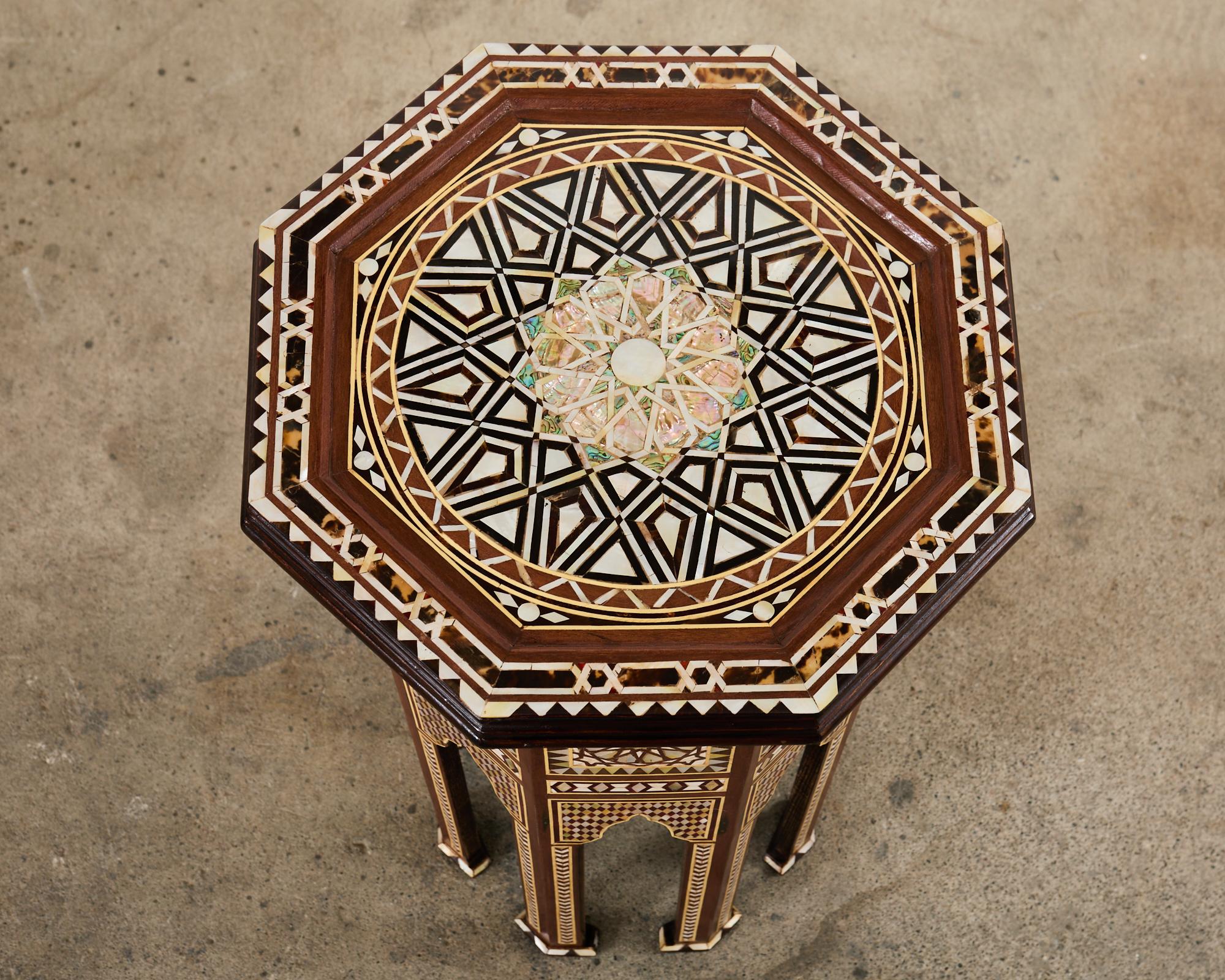 Pair of Moorish Middle Eastern Octagonal Drink Tables Mosaic Inlay For Sale 3