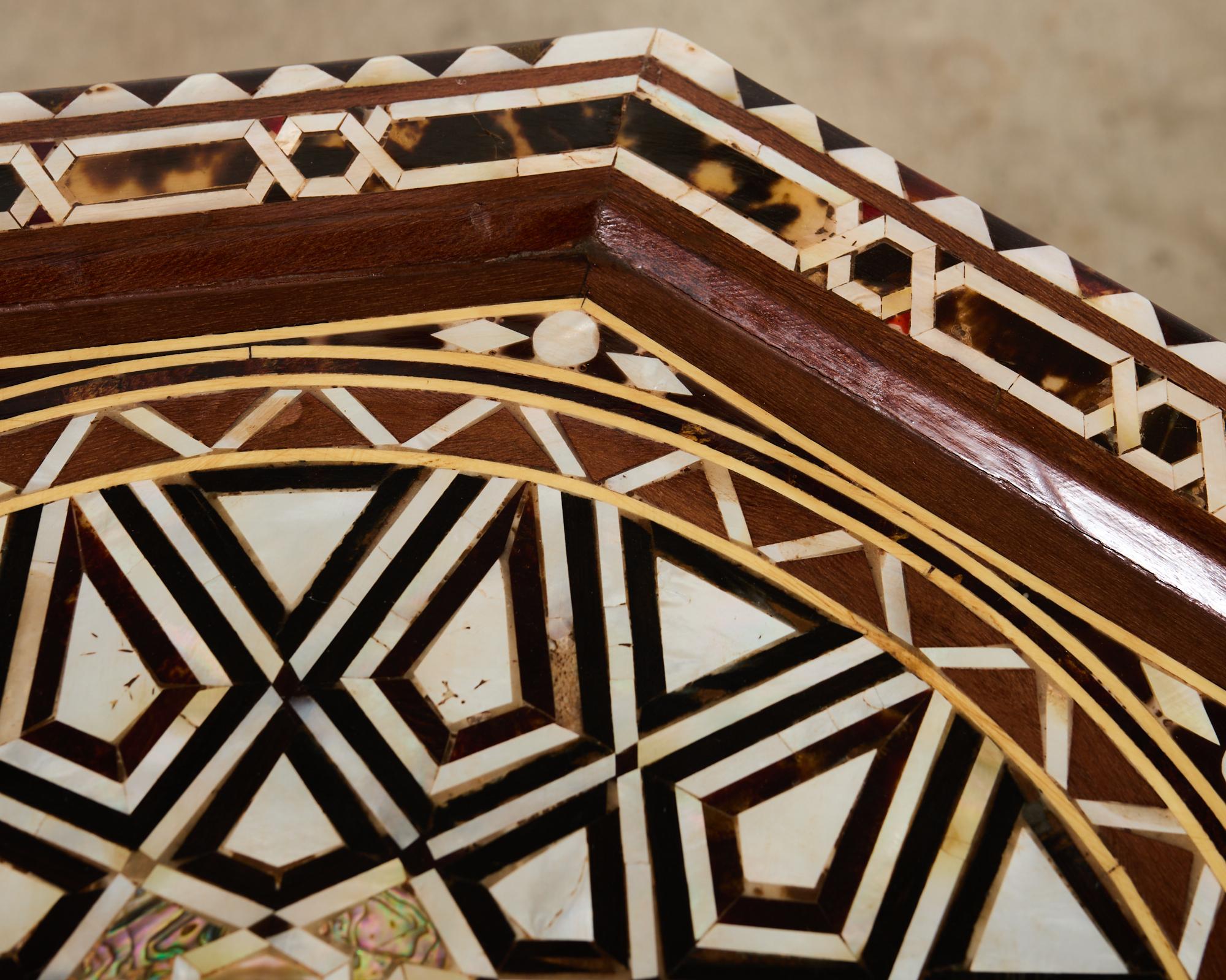 Pair of Moorish Middle Eastern Octagonal Drink Tables Mosaic Inlay For Sale 5