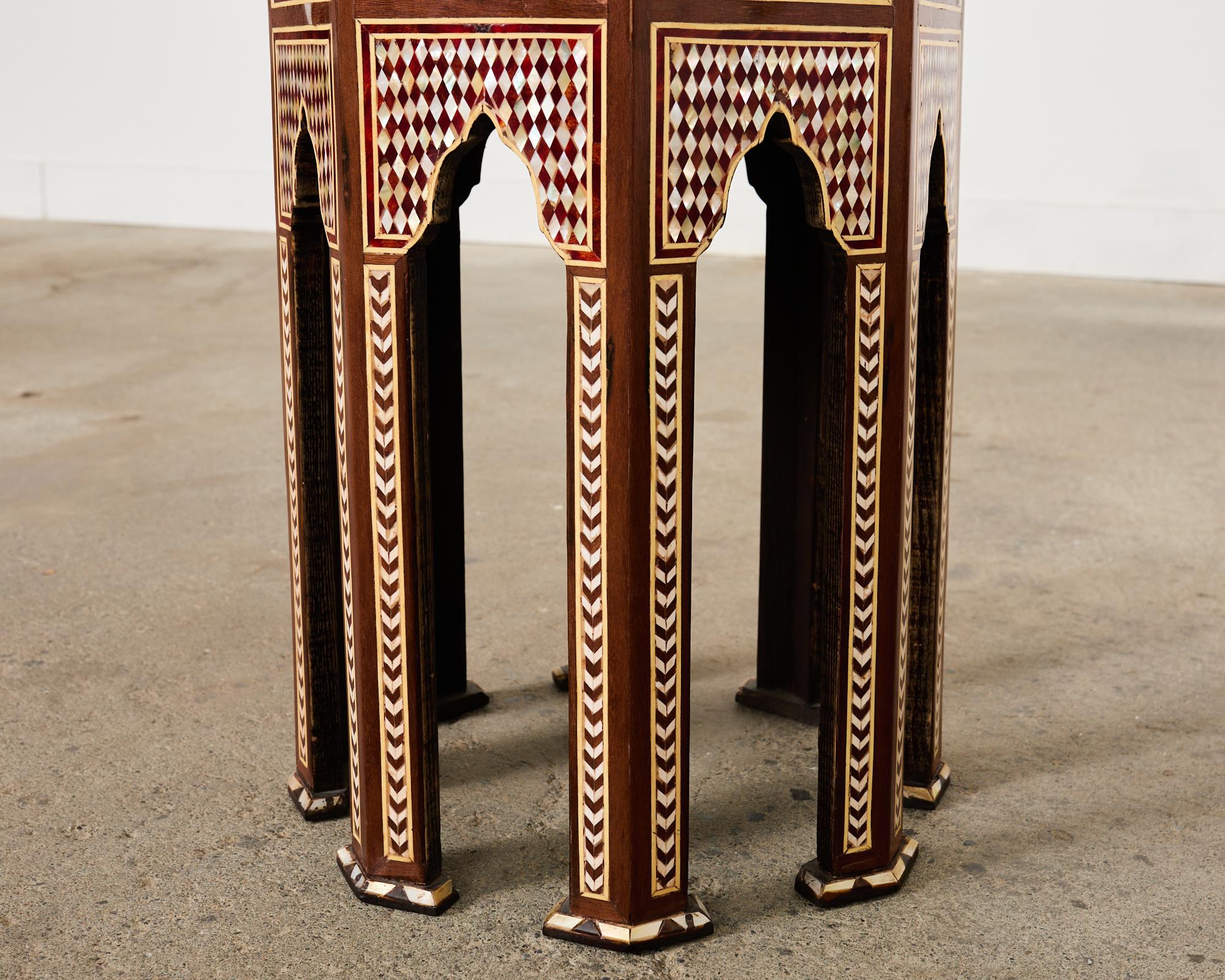 Pair of Moorish Middle Eastern Octagonal Drink Tables Mosaic Inlay 7