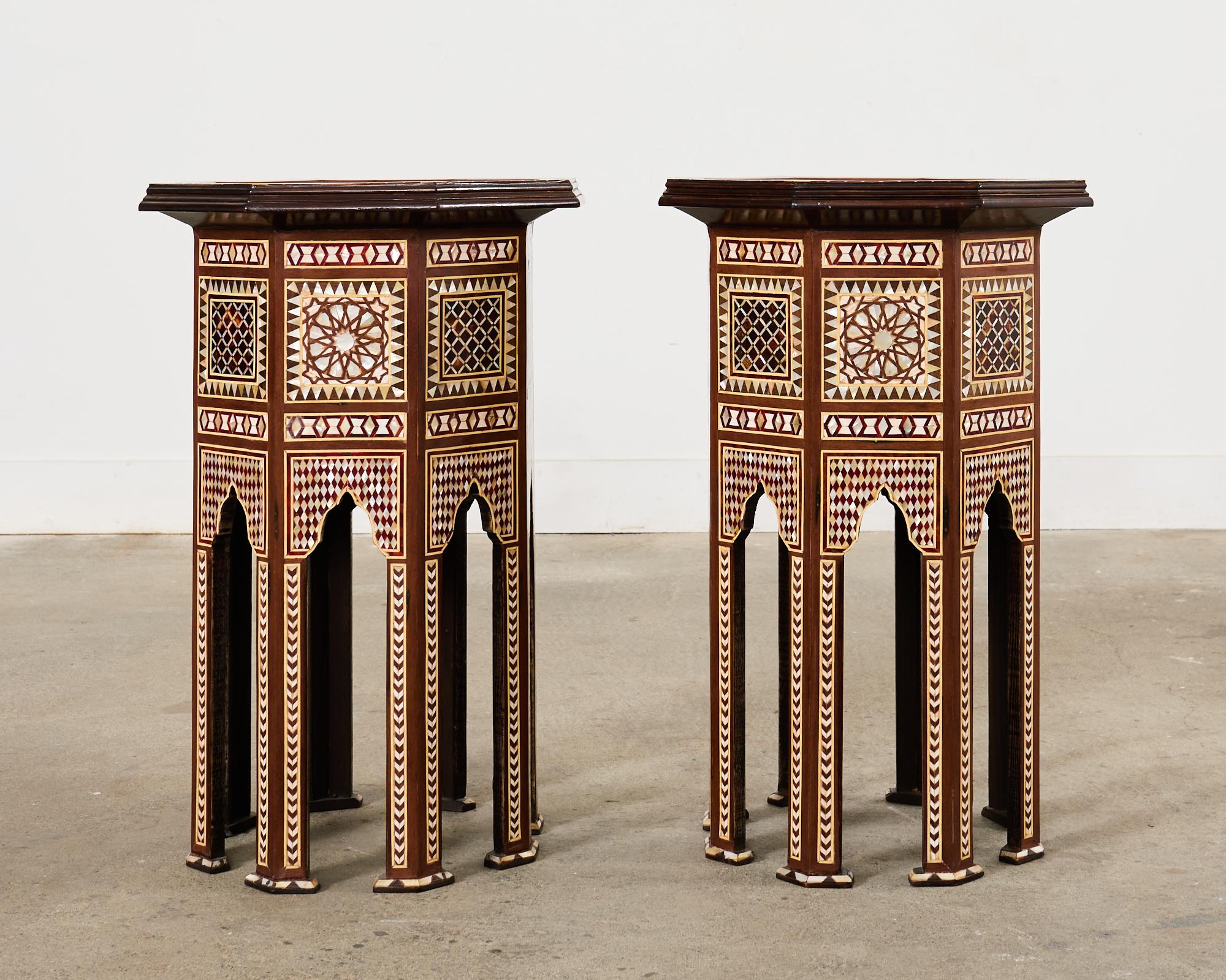 Pair of Moorish Middle Eastern Octagonal Drink Tables Mosaic Inlay 12