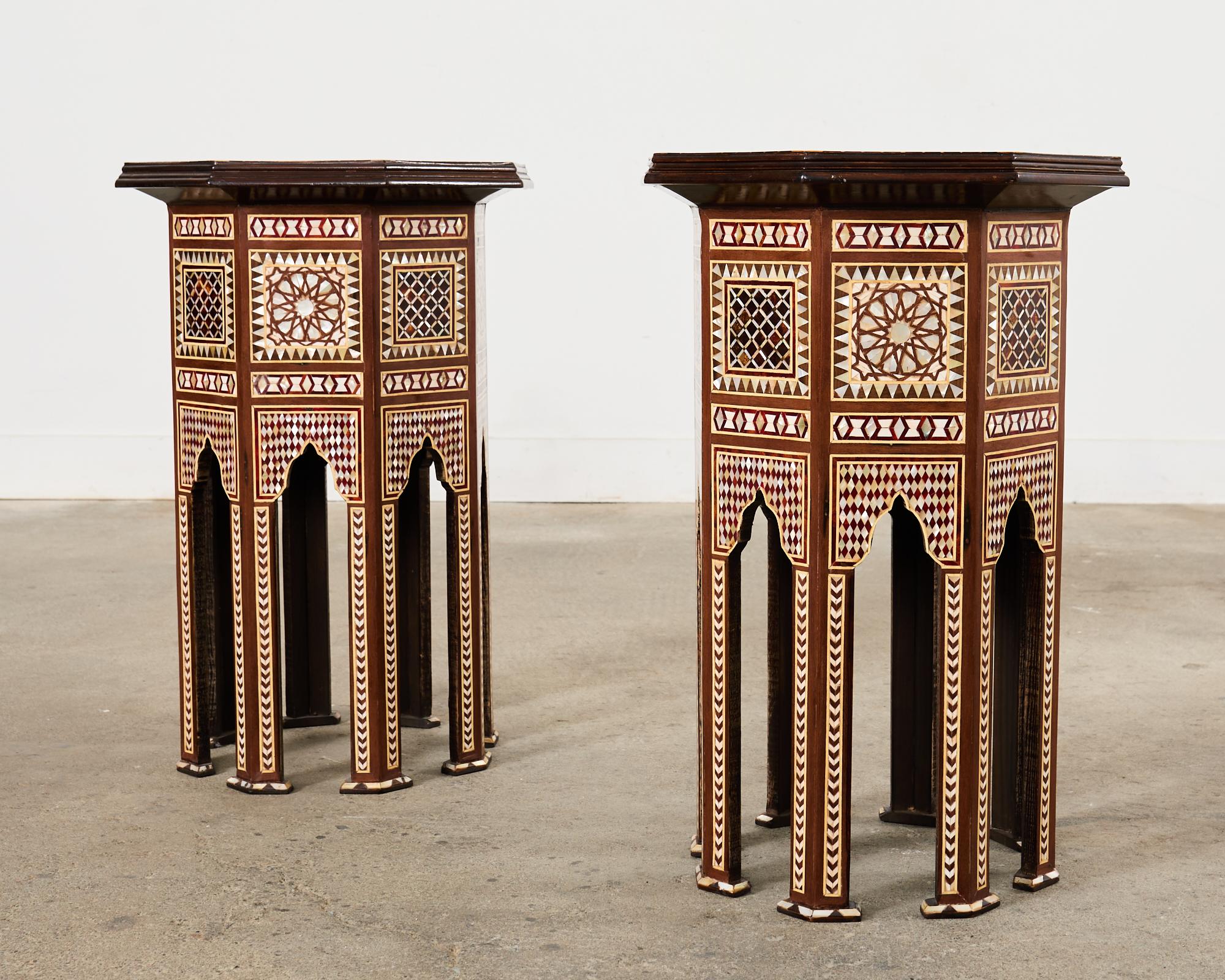 20th Century Pair of Moorish Middle Eastern Octagonal Drink Tables Mosaic Inlay