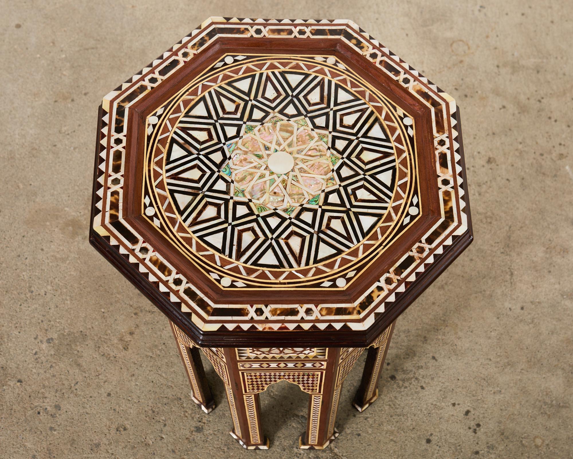 Pair of Moorish Middle Eastern Octagonal Drink Tables Mosaic Inlay For Sale 1