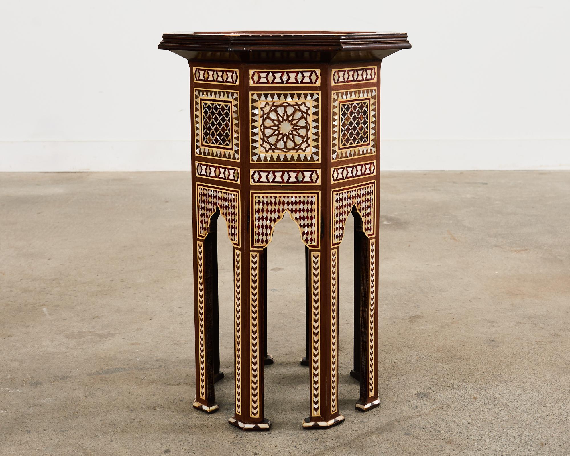 Pair of Moorish Middle Eastern Octagonal Drink Tables Mosaic Inlay For Sale 2