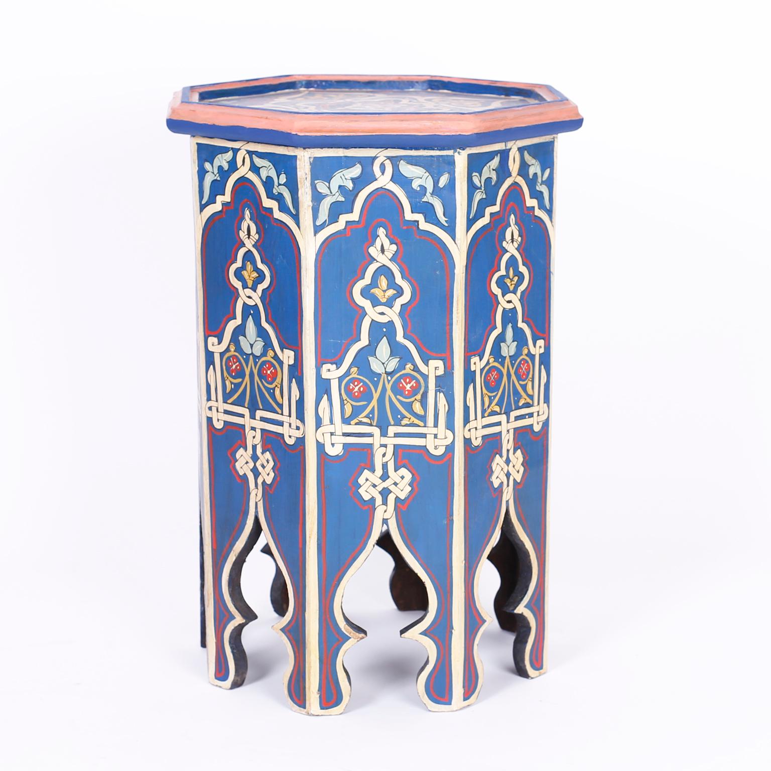 Moroccan Pair of Moorish Painted Stands