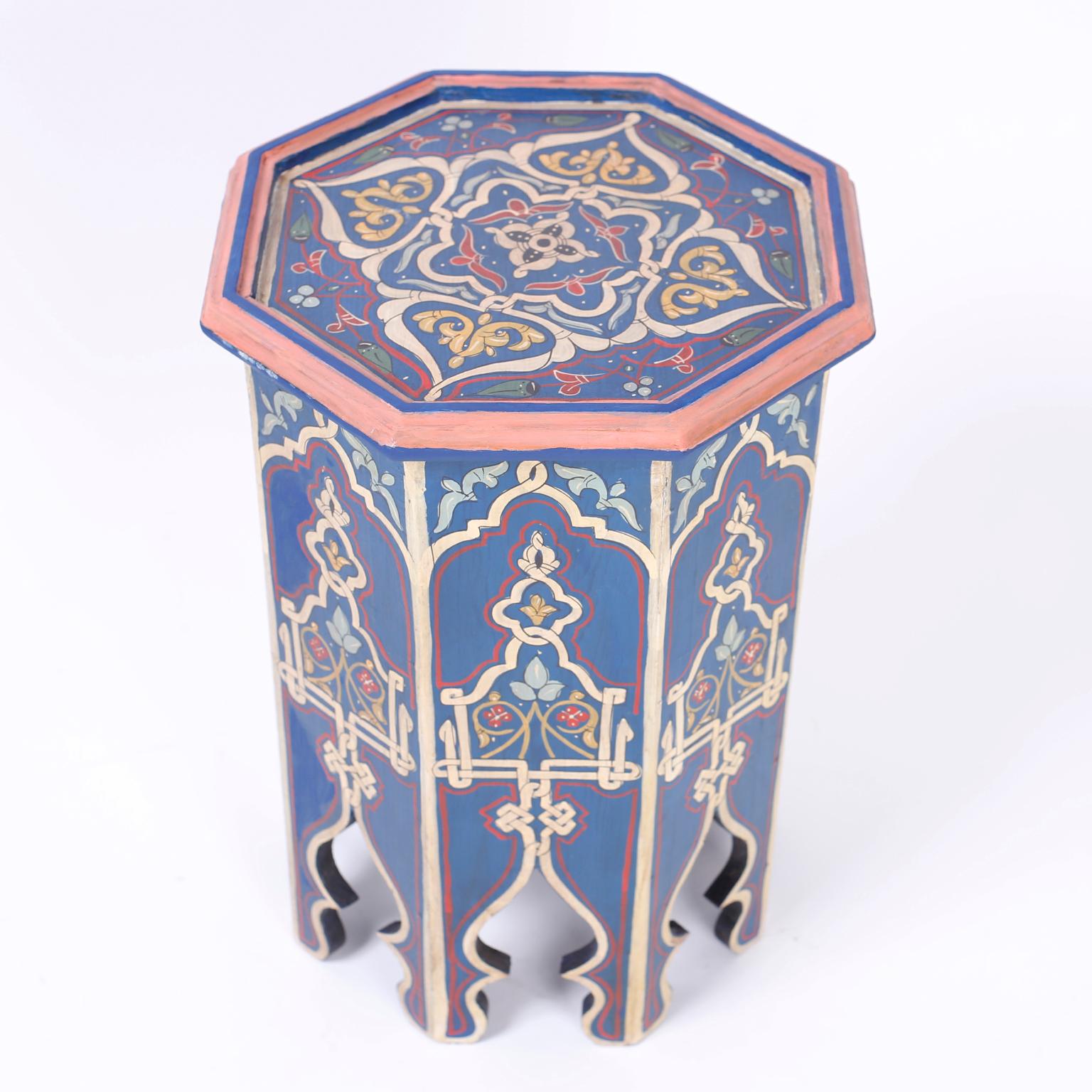 Hand-Painted Pair of Moorish Painted Stands
