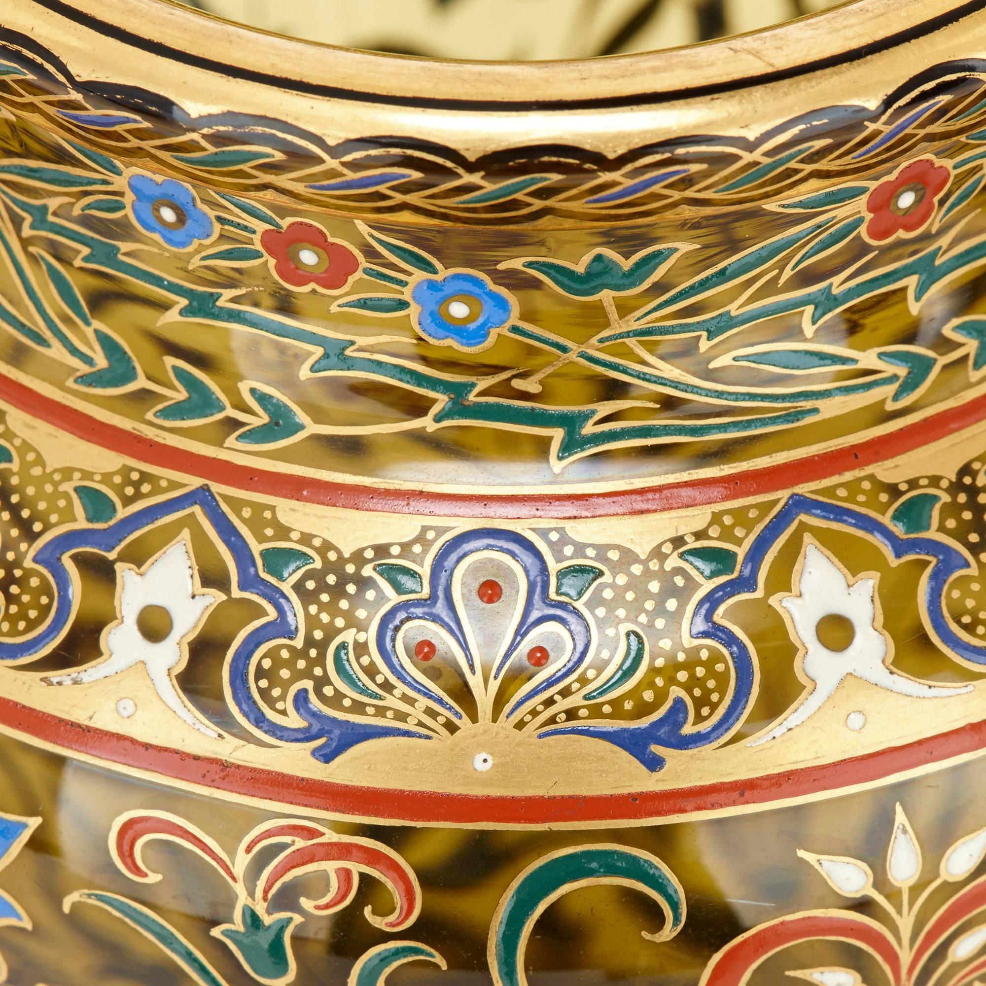 19th Century Pair of Moorish Style Austrian Enamelled Glass Vases