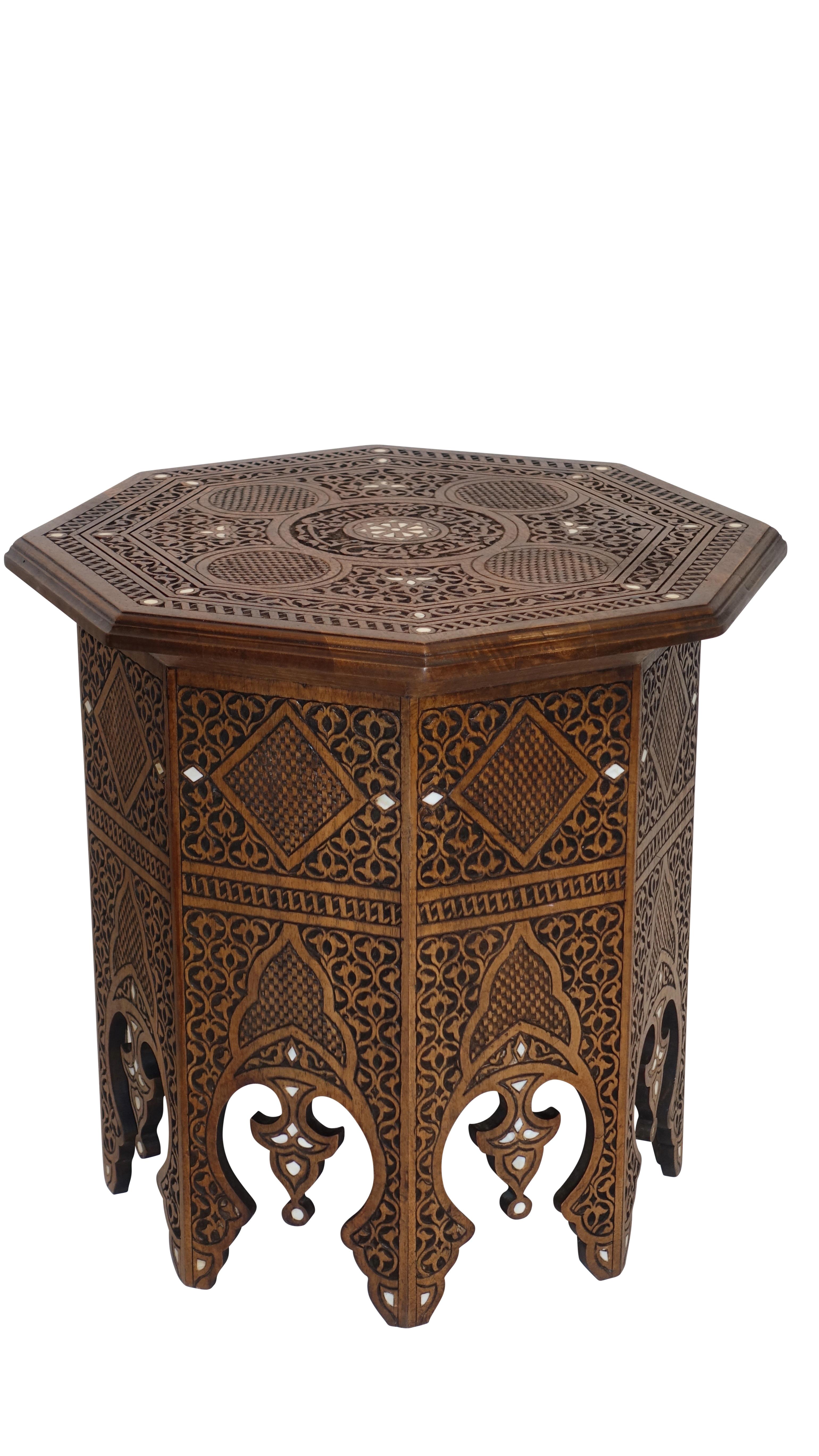 Pair of Moorish Style Carved and Inlay Tabouret Side Tables 1