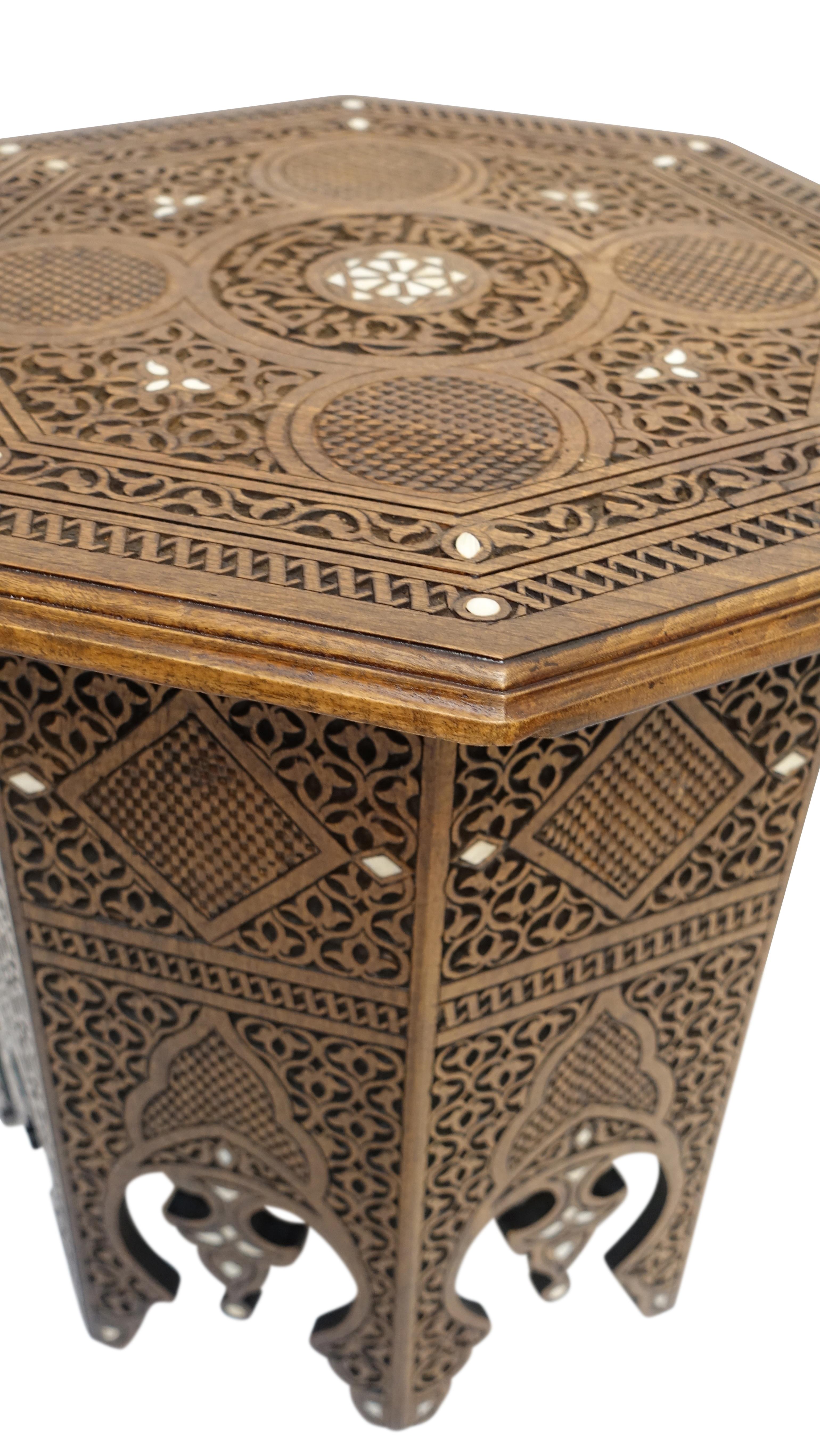 Pair of Moorish Style Carved and Inlay Tabouret Side Tables 2