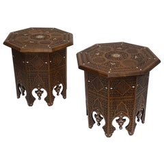 Pair of Moorish Style Carved and Inlay Tabouret Side Tables