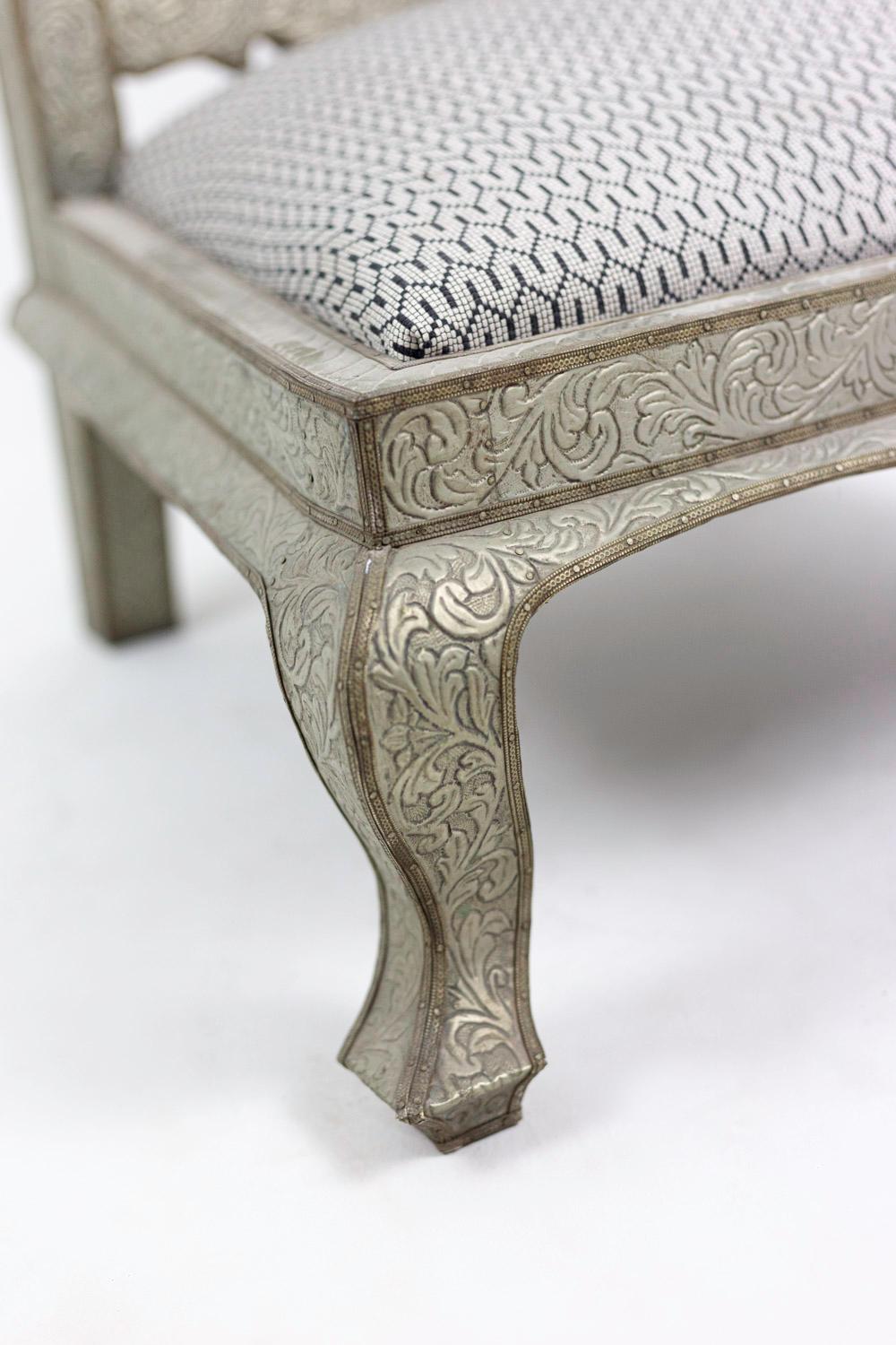 Pair of Moorish Style Fireside Chairs in Embossed Metal, 1970s 5