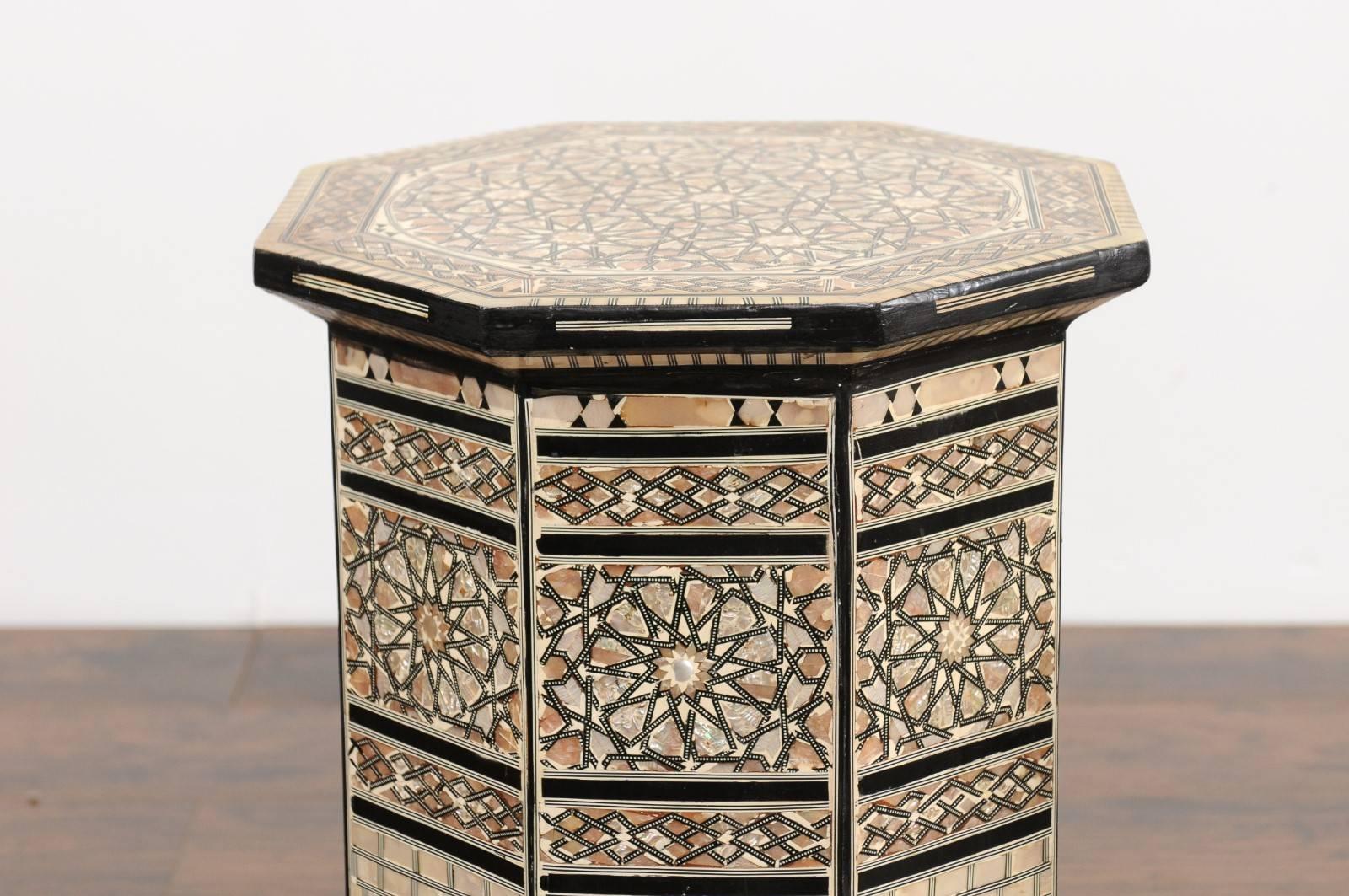 Pair of Moorish Style Syrian Octagonal Tables with Mother-of-Pearl Inlay, 1900s 5