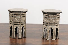Pair of Moorish Style Syrian Octagonal Tables with Mother-of-Pearl Inlay, 1900s