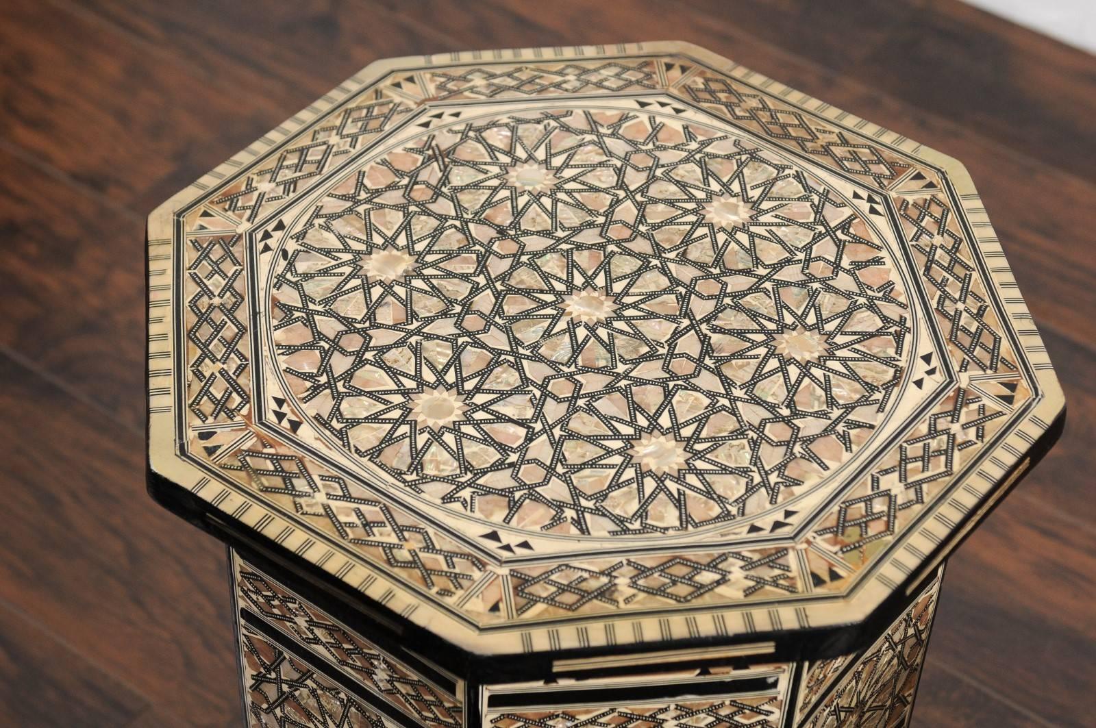 Pair of Moorish Style Syrian Octagonal Tables with Mother-of-Pearl Inlay, 1900s 1