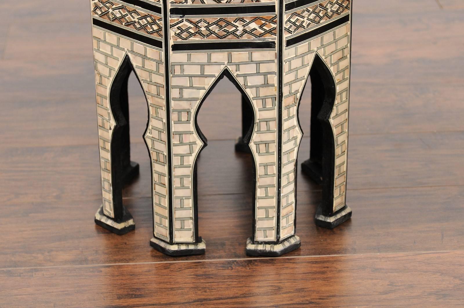 Pair of Moorish Style Syrian Octagonal Tables with Mother-of-Pearl Inlay, 1900s 2