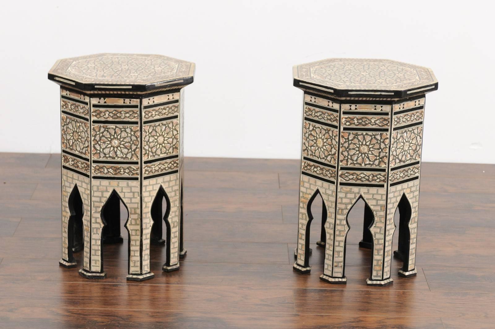 Pair of Moorish Style Syrian Octagonal Tables with Mother-of-Pearl Inlay, 1900s 4