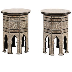 Pair of Moorish Style Syrian Octagonal Tables with Mother-of-Pearl Inlay, 1900s