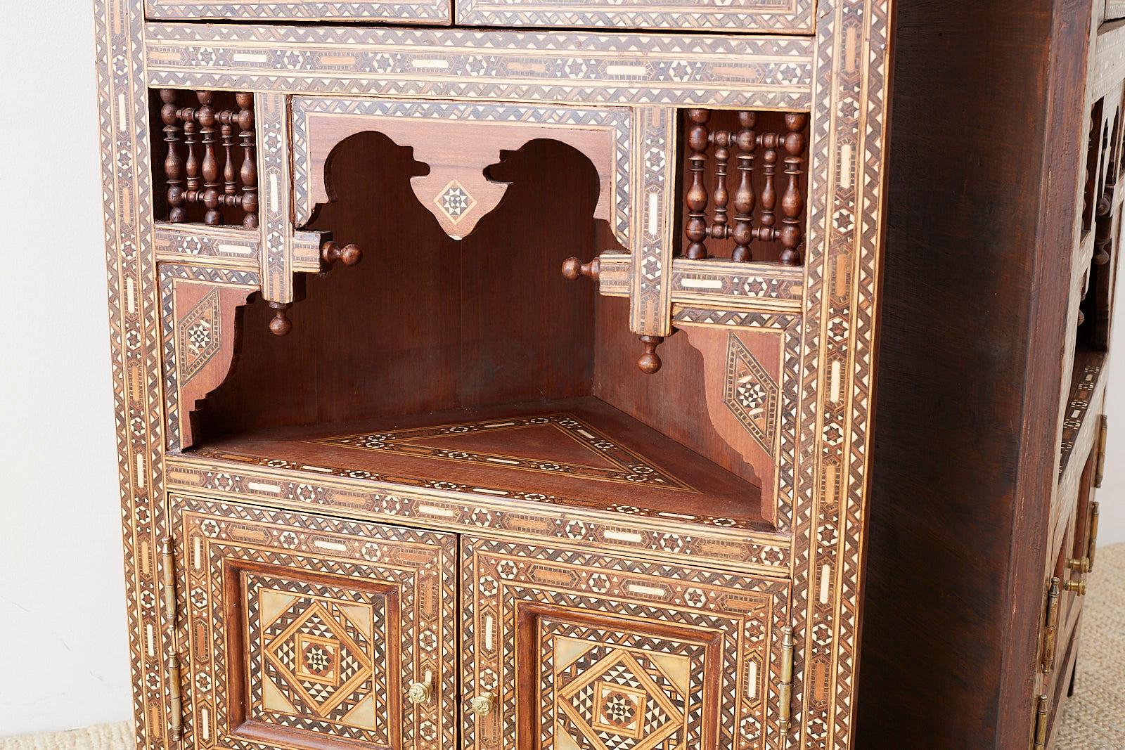 Pair of Moorish Syrian Style Inlaid Corner Cabinets  4