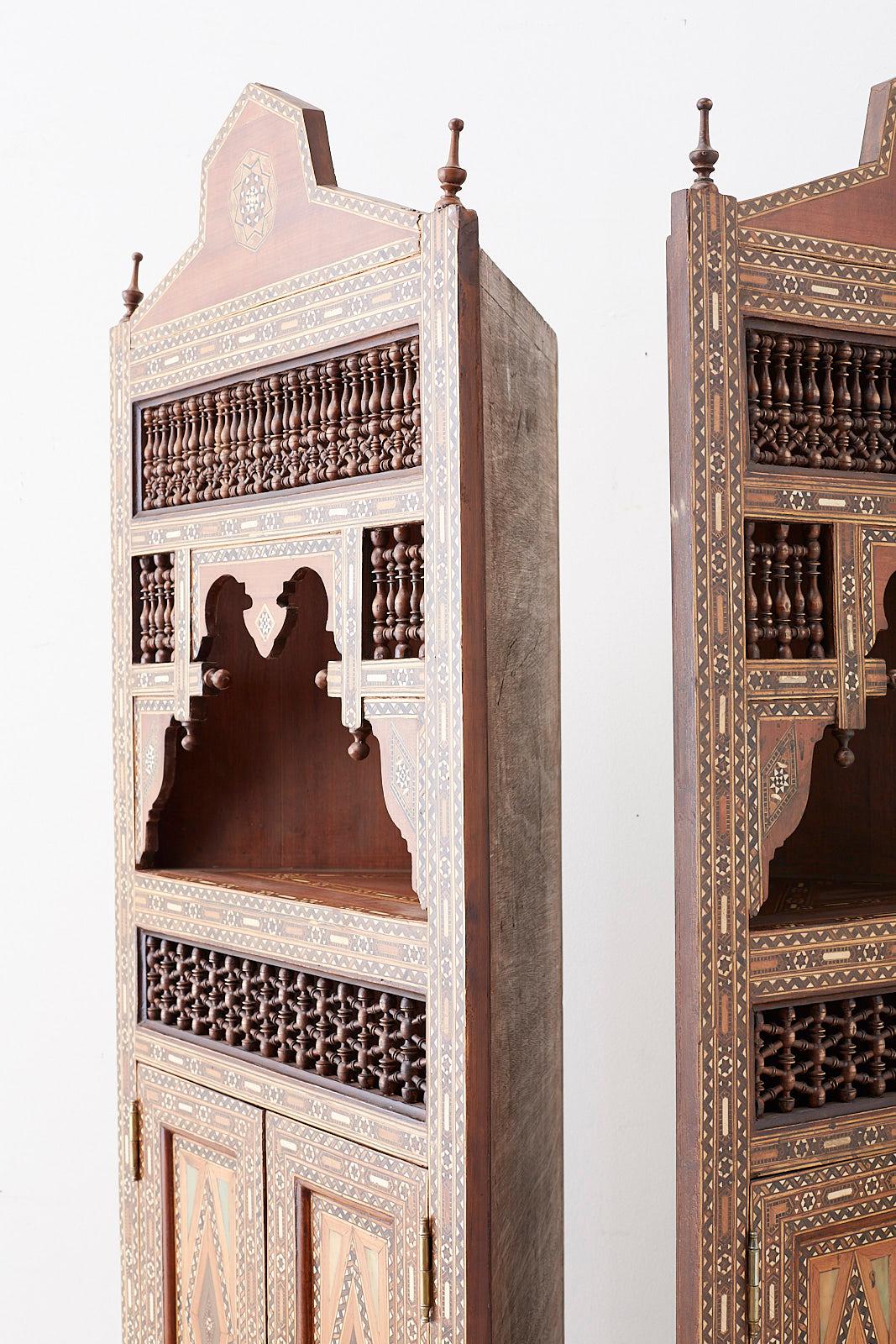 Pair of Moorish Syrian Style Inlaid Corner Cabinets  5